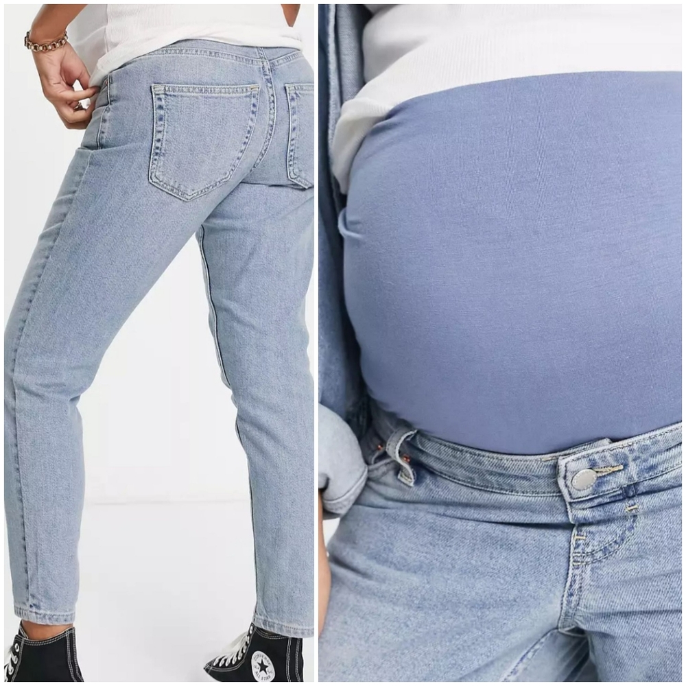 TopShop Maternity Over the Belly Lightwash Mom Jeans Sz 8